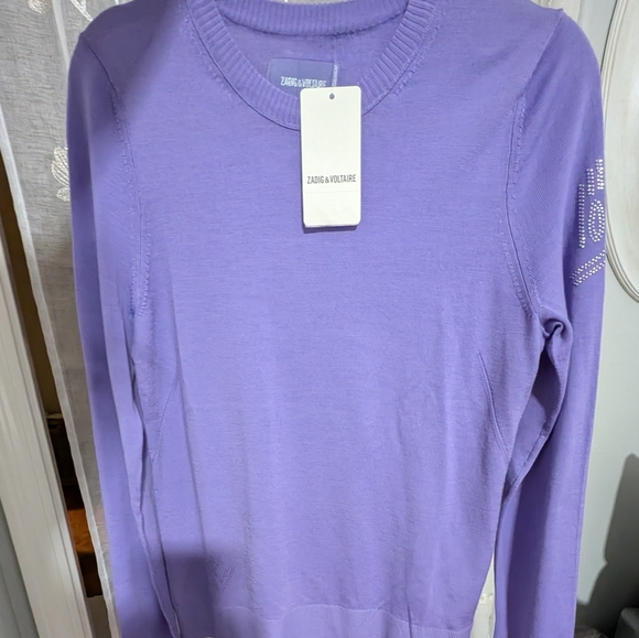 Zadig & Voltaire Miss Love Strass Merino Wool Lavender Sweater Small Nwt - Picture 1 of 13